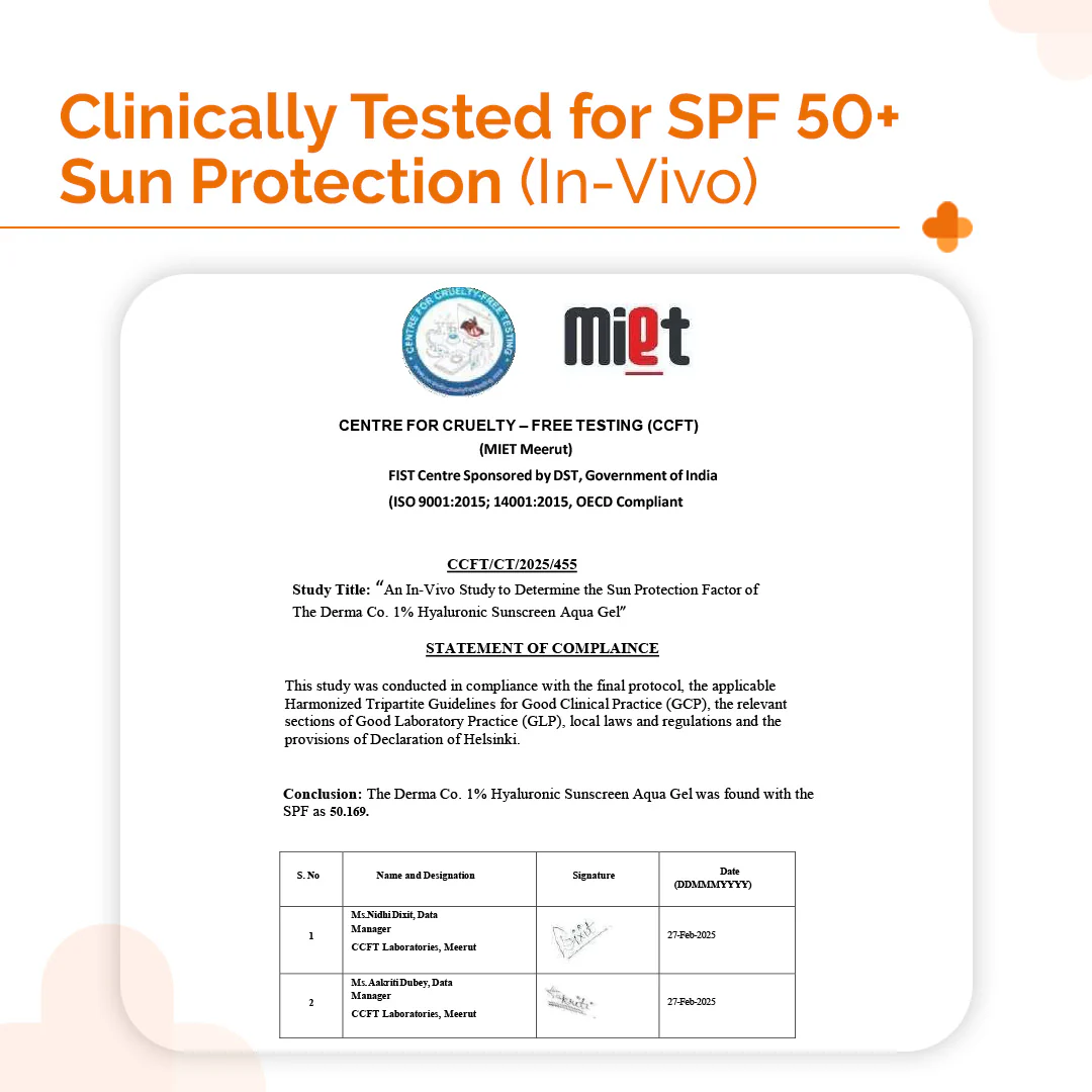 1% Hyaluronic Sunscreen Aqua Gel In Vivo Tested (ISO 24444:2019 Certified, CTRI/2025/02/080287) with SPF 50 & PA++++ - 50g - Image 3