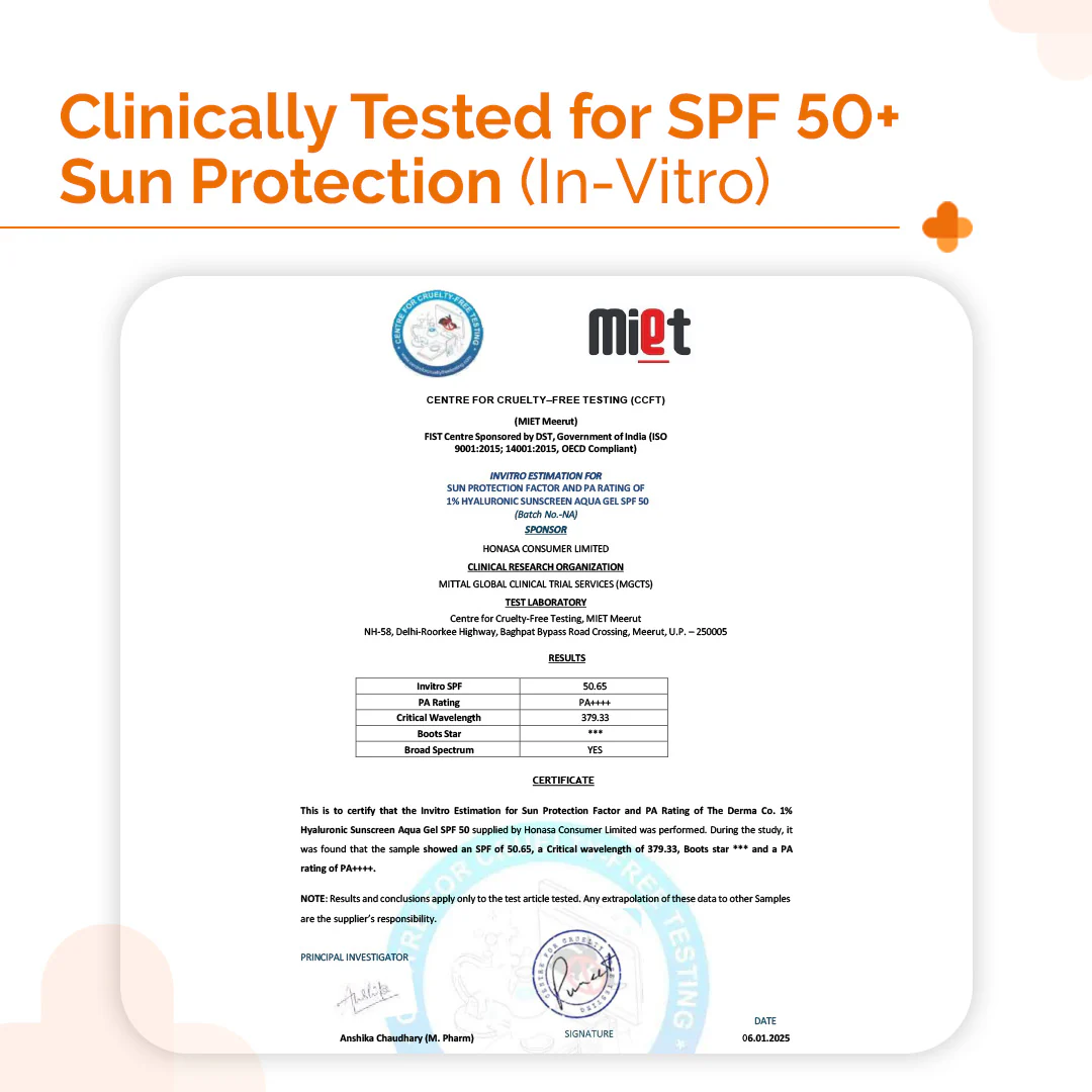 1% Hyaluronic Sunscreen Aqua Gel In Vivo Tested (ISO 24444:2019 Certified, CTRI/2025/02/080287) for Broad Spectrum & Blue Light Protection for Oily, Dry, Acne-prone Skin - 50g (Pack of 2) - Image 4