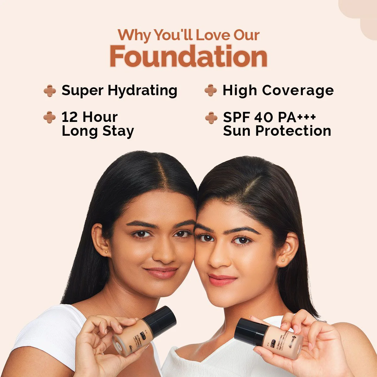 2% Niacinamide High Coverage Foundation With 1% Hyaluronic Acid Complex & SPF 40 PA+++ for 12 Hour Long Stay & 12 Hour Oil Control | 07 Cinnamon - Image 4