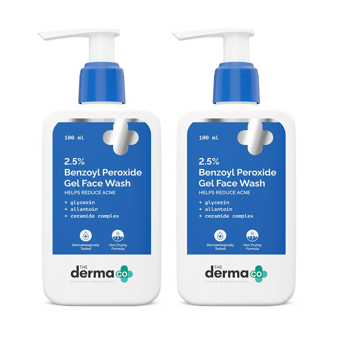 2.5% Benzoyl Peroxide Gel Face Wash with Glycerin & Allantoin for Active Acne - 100 ml (Pack of 2)